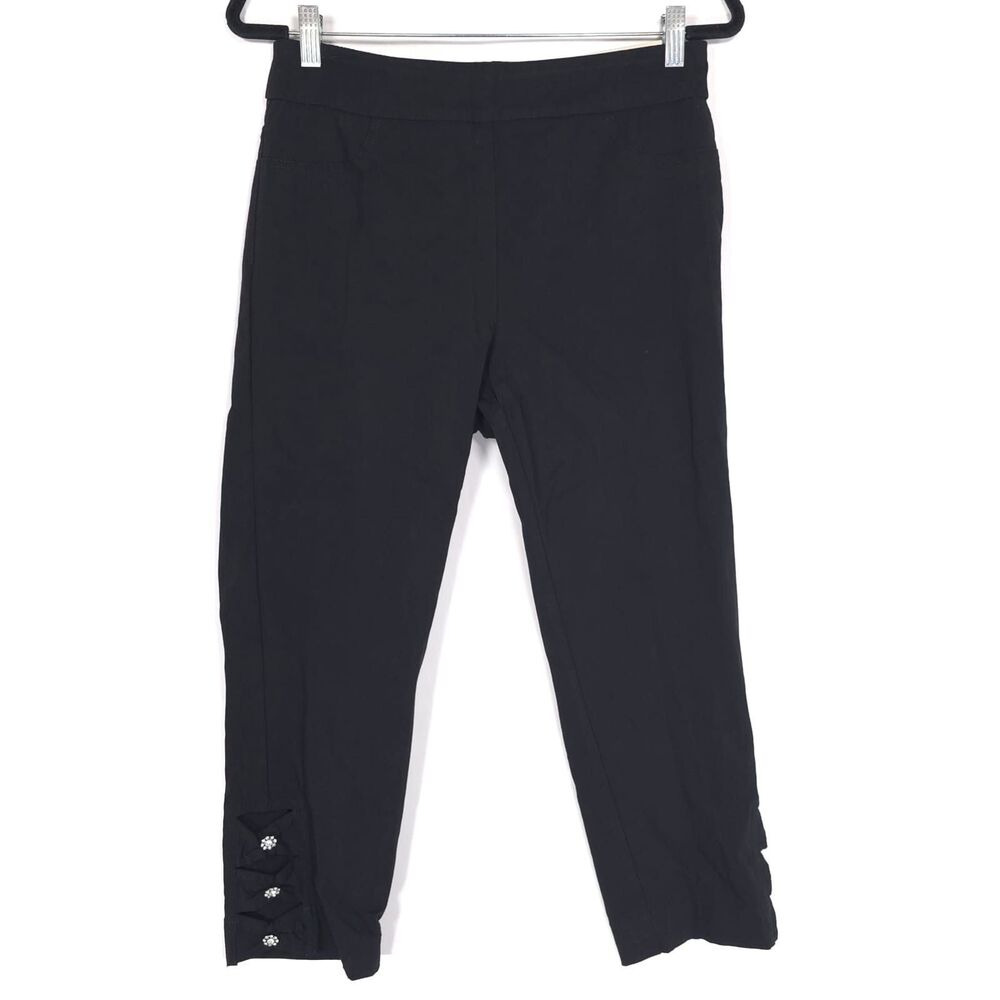 Soft Surroundings Women’s Pants M 10-12 Straight Capri Black 2BU53 Cutout Hem